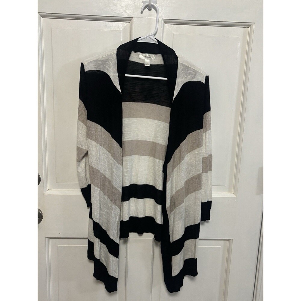 Women’s Dressbarn Black, White And Tan Asymmetrical Sweater. Size M